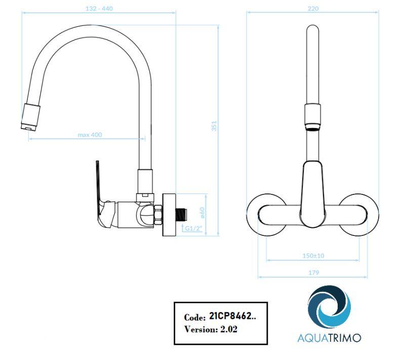 Aquatrimo Chopin wall-mounted faucet with high flexible spout matte black 21CP8462SW