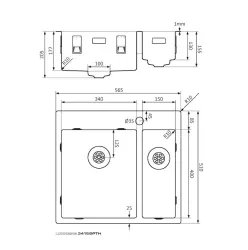 Lorreine SP series stainless steel sink 56x51 cm with tap hole bench 3415SPTH