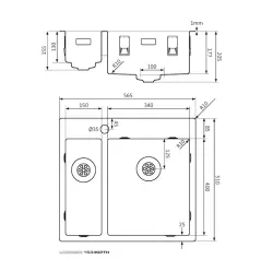 Lorreine SP series stainless steel sink 56x51 cm with tap hole bench 1534SPTH