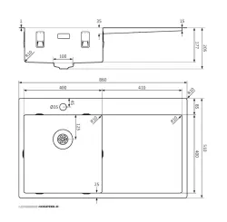 Lorreine SP series stainless steel sink 86x51 cm with tap hole bench 40SPDB-R