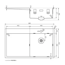 Lorreine SP series stainless steel sink 86x51 cm with tap hole bench 40SPDB-L