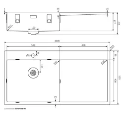 Lorreine SP series stainless steel sink 100x51 cm with tap hole bench 50SPDB-R