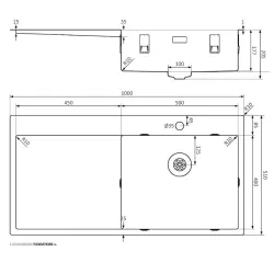 Lorreine SP series stainless steel sink 100x51 cm with tap hole bench 50SPDB-L