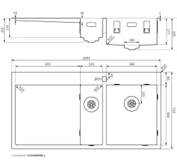 Lorreine SP series stainless steel sink 100x51 cm with tap hole bench 1534SPDB-L