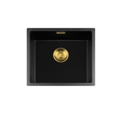 Lorreine BQ series sink 44x41cm undermount black with gold plug 40BQ37-FU-GOLD