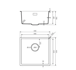 Lorreine BQ series sink 44x41cm undermount black with gold plug 40BQ37-FU-GOLD