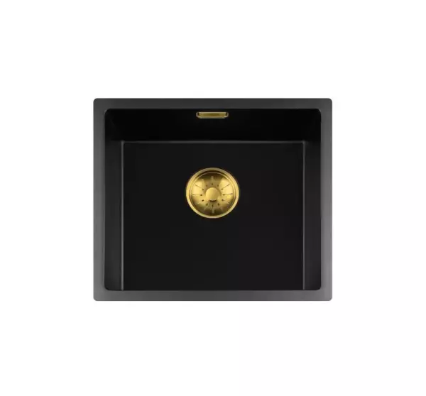 Lorreine BQ series sink 44x41cm undermount black with gold plug 40BQ37-FU-GOLD