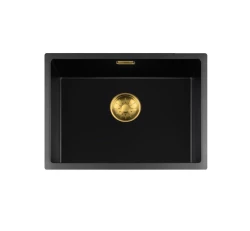 Lorreine BQ series sink 54x41cm undermount and flush mount black with gold plug 50BQ37-FU-GOLD