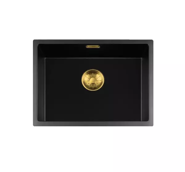 Lorreine BQ series sink 54x41cm undermount and flush mount black with gold plug 50BQ37-FU-GOLD