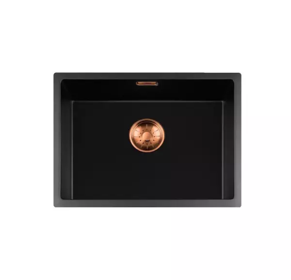 Lorreine BQ series sink 54x41cm undermount and flush mount black with copper plug 50BQ37-FU-COPPER