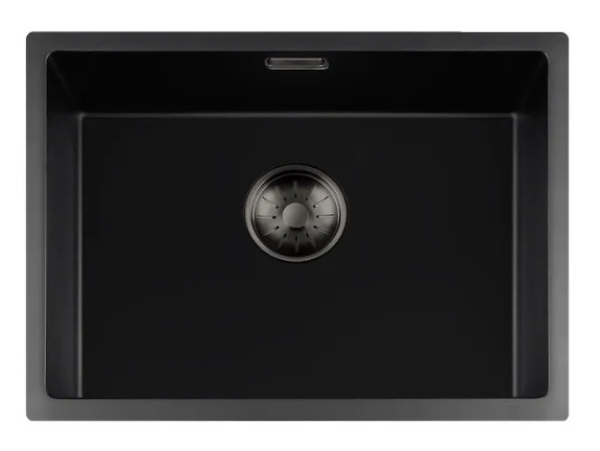 Lorreine BQ series sink 54x41cm undermount and flush mount black with gun metal plug 50BQ37-FU-GUNMETAL