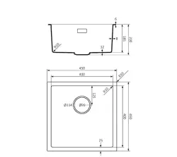 Lorreine BQ series sink 45x45cm top-mount black with stainless steel plug 40BQ-T-INOX