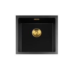 Lorreine BQ series sink 45x45cm top-mount black with gold plug 40BQ-T-GOLD