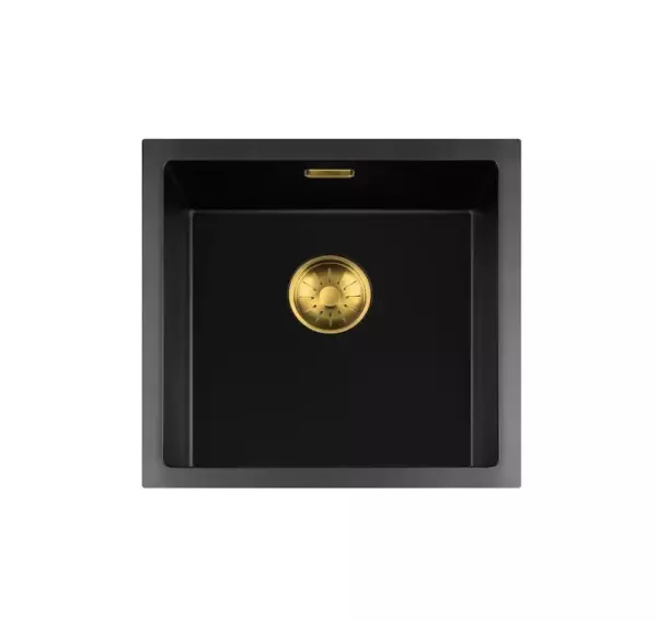 Lorreine BQ series sink 45x45cm top-mount black with gold plug 40BQ-T-GOLD