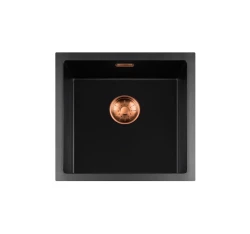 Lorreine BQ series sink 45x45cm top-mount black with copper plug 40BQ-T-COPPER