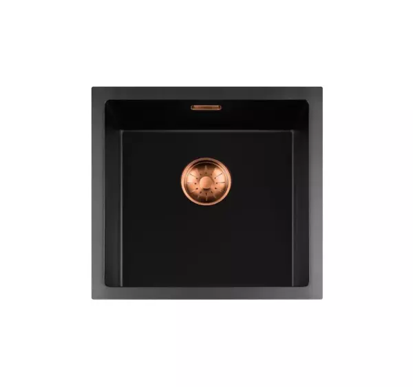 Lorreine BQ series sink 45x45cm top-mount black with copper plug 40BQ-T-COPPER