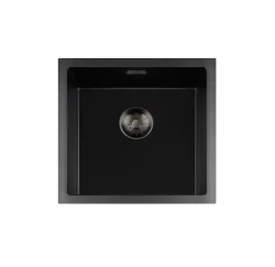 Lorreine BQ series sink 45x45cm top-mount black with gun metal plug 40BQ-T-GUNMETAL