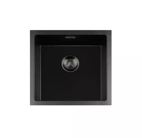 Lorreine BQ series sink 45x45cm top-mount black with gun metal plug 40BQ-T-GUNMETAL