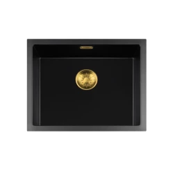 Lorreine BQ series sink 55x45cm top-mount black with gold plug 50BQ-T-GOLD