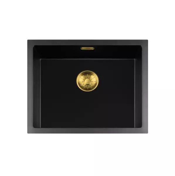 Lorreine BQ series sink 55x45cm top-mount black with gold plug 50BQ-T-GOLD