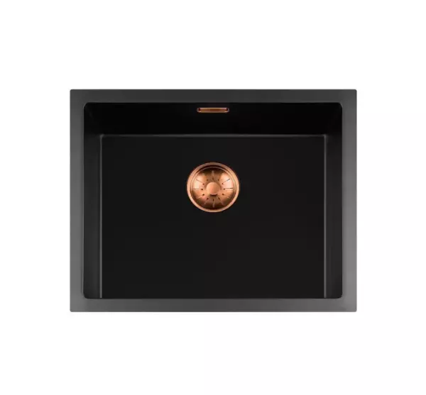 Lorreine BQ series sink 55x45cm top-mount black with copper plug 50BQ-T-COPPER