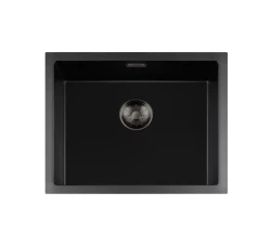 Lorreine BQ series sink 55x45cm top-mount black with gun metal plug 50BQ-T-GUNMETAL