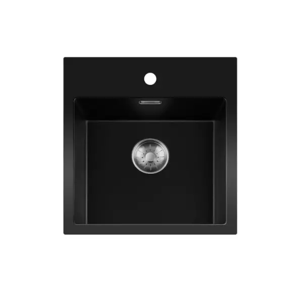 Lorreine BQ series sink 46x52cm top-mount black with stainless steel plug 40BQ37TH-T-INOX