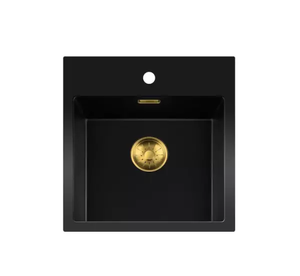 Lorreine BQ series sink 46x52cm top-mount black with gold plug 40BQ37TH-T-GOLD