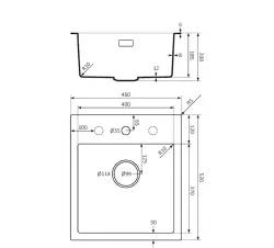 Lorreine BQ series sink 46x52cm top-mount black with copper plug 40BQ37TH-T-COPPER