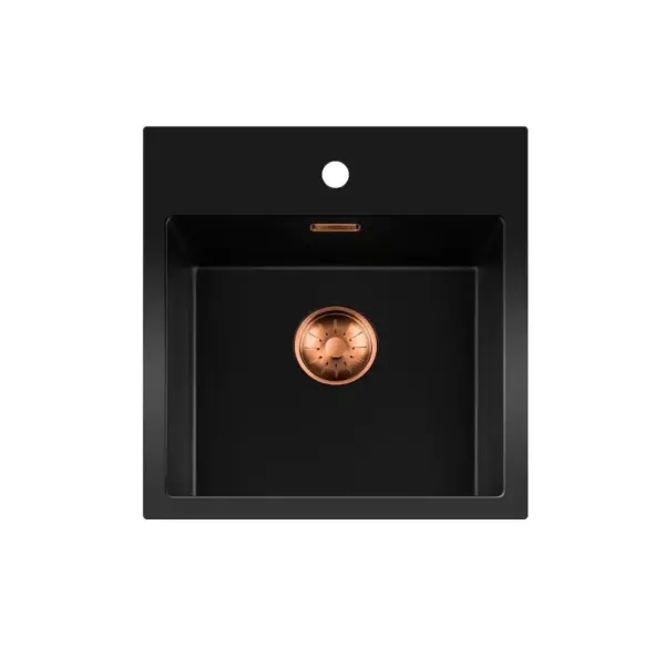 Lorreine BQ series sink 46x52cm top-mount black with copper plug 40BQ37TH-T-COPPER