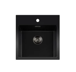 Lorreine BQ series sink 46x52cm top-mount black with gun metal plug 40BQ37TH-T-GUNMETAL