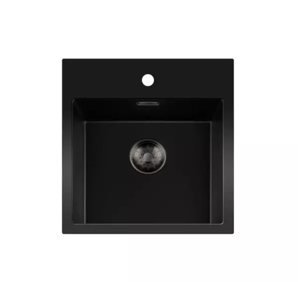 Lorreine BQ series sink 46x52cm top-mount black with gun metal plug 40BQ37TH-T-GUNMETAL