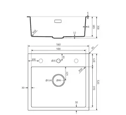 Lorreine BQ series sink 56x52cm top-mount black with black plug 50BQ37TH-T