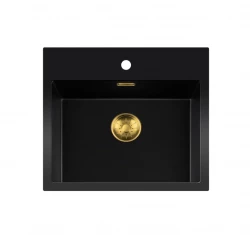 Lorreine BQ series sink 56x52cm top-mount black with gold plug 50BQ37TH-T-GOLD