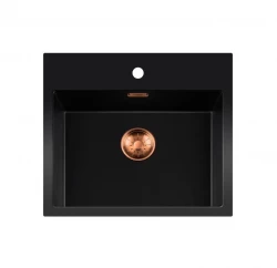 Lorreine BQ series sink 56x52cm top-mount black with copper plug 50BQ37TH-T-COPPER