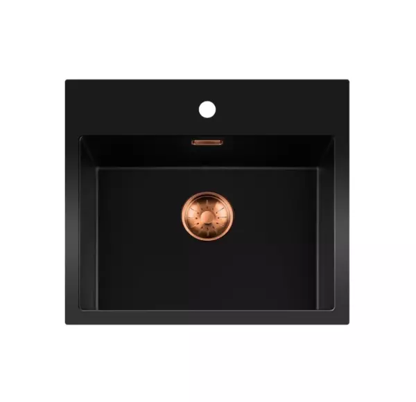 Lorreine BQ series sink 56x52cm top-mount black with copper plug 50BQ37TH-T-COPPER