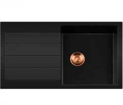 Lorreine BQ series sink 96x50cm top-mount black with copper plug 45BQ44DB-T-COPPER