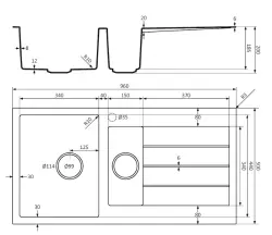 Lorreine BQ series 1.5 sink 96x50cm top-mount black with stainless steel plug 3415BQ44DB-T-INOX