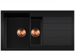 Lorreine BQ series 1.5 sink 96x50cm top-mount black with copper plug 3415BQ44DB-T-COPPER