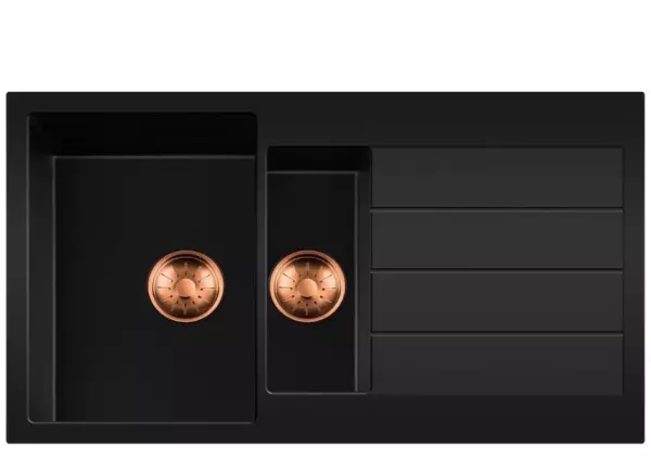 Lorreine BQ series 1.5 sink 96x50cm top-mount black with copper plug 3415BQ44DB-T-COPPER