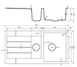 Lorreine BQ series 1.5 sink 96x50cm top-mount black with stainless steel plug 1534BQ44DB-T-INOX