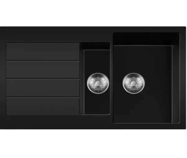 Lorreine BQ series 1.5 sink 96x50cm top-mount black with stainless steel plug 1534BQ44DB-T-INOX