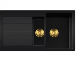 Lorreine BQ series 1.5 sink 96x50cm top-mount black with gold plug 1534BQ44DB-T-GOLD