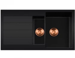 Lorreine BQ series 1.5 sink 96x50cm top-mount black with copper plug 1534BQ44DB-T-COPPER