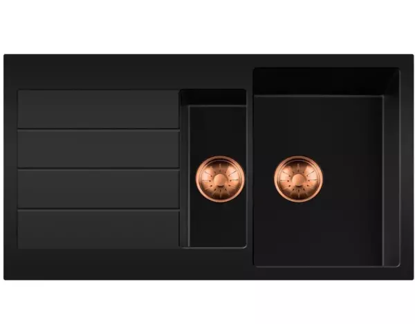 Lorreine BQ series 1.5 sink 96x50cm top-mount black with copper plug 1534BQ44DB-T-COPPER