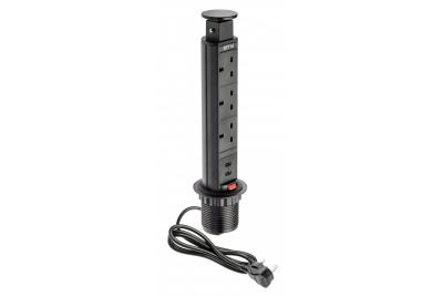 Desktop mortise extension cable 60mm, 3x UK socket, 2xUSB 2,1A 5V (black) ENGLISH VERSION 1208958628