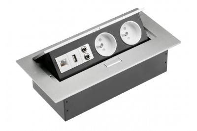 Desktop extension cable2x socket with uziem,USB socket,audio(banana),socketRJ45 (Ethernet),without cable,alu 1208958664
