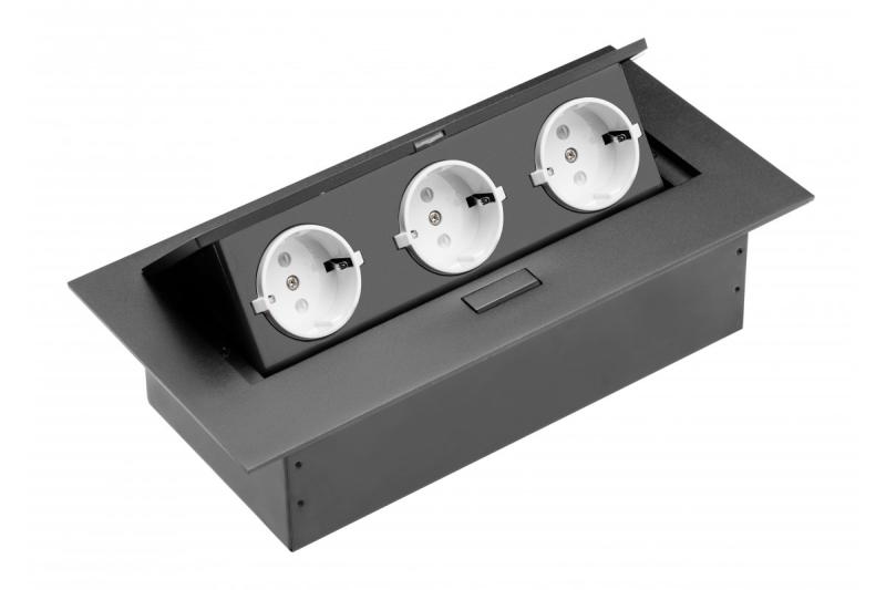 Desktop extension cable, 3x schuko socket, without cable, black 1208958666