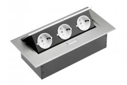 Desktop extension cable 3x schuko socket, without cable, aluminum 1208958667