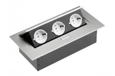 Desktop extension cable 3x schuko socket, without cable, aluminum 1208958667